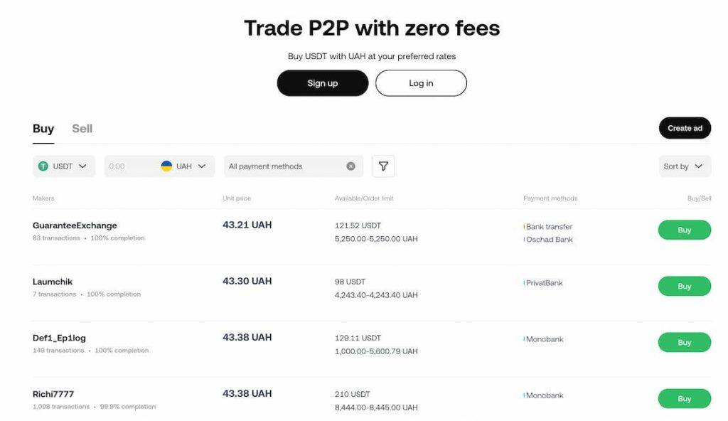 Покупка криптовалюты на OKX, P2P-торговля
