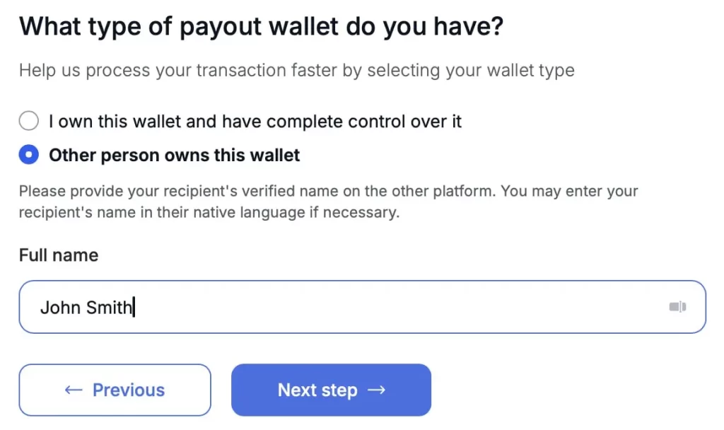 1.3 If the wallet belongs to someone else, select the second option and enter its name manually.
