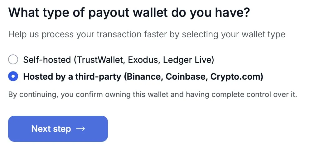 2.1 If your wallet is custodial, choose this option.