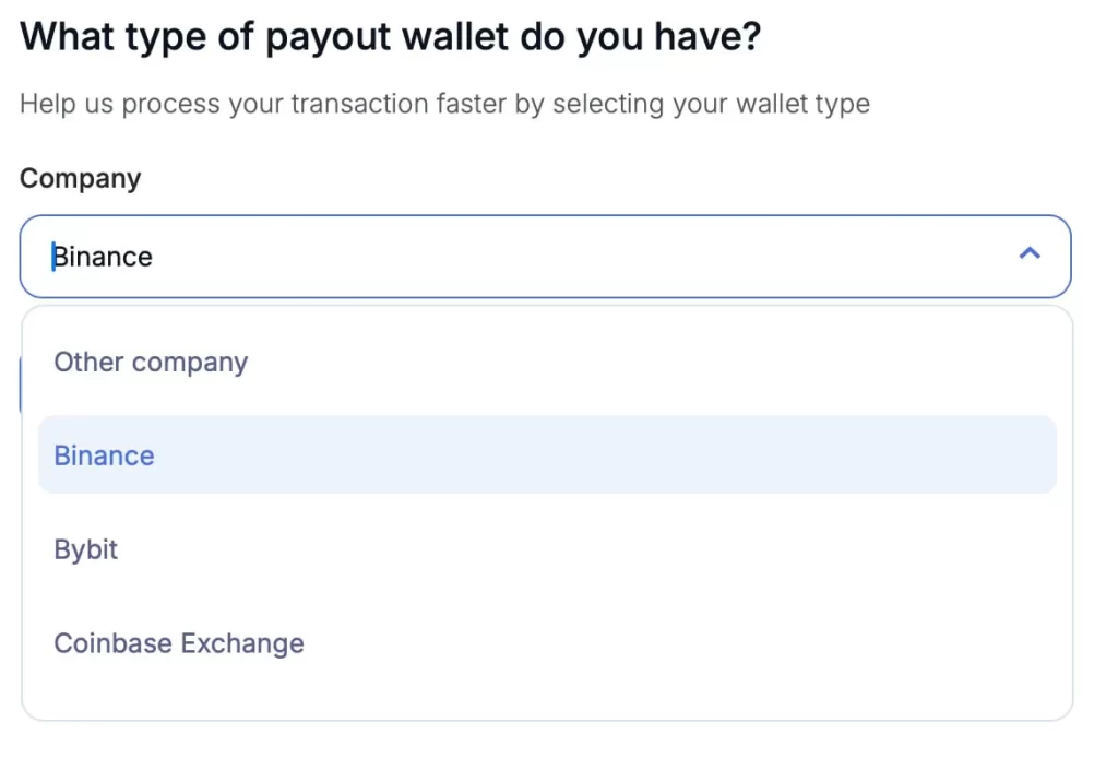 Choose the type of a third-party wallet.
